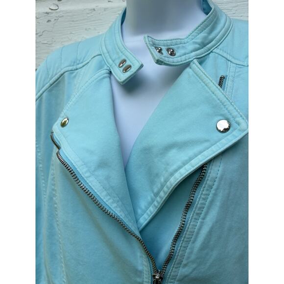 Chicos 2 Moto Jacket Aqua Blue Stretch Full Zip Beachy Vacation Lightweight - Picture 4 of 4